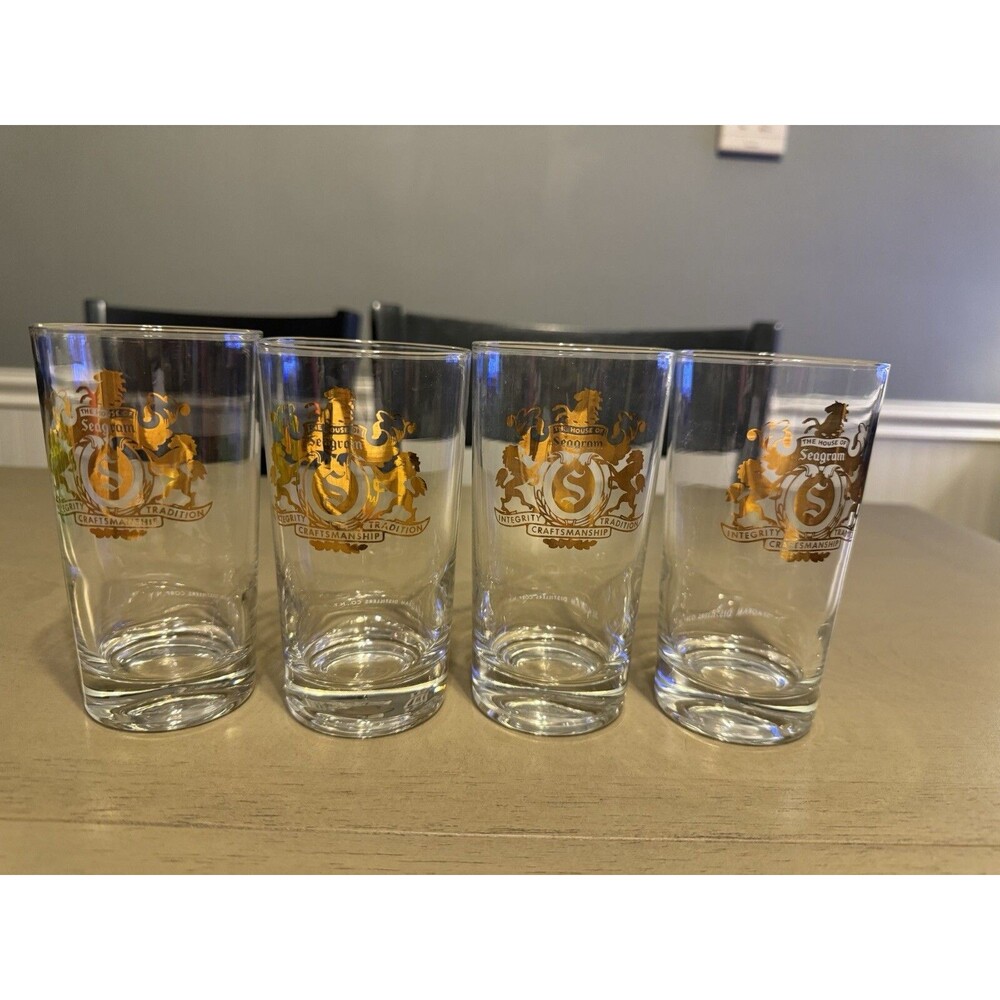 Set Of 4 Vintage The House of Seagram Gold Trimmed Highball Glass Tumblers
